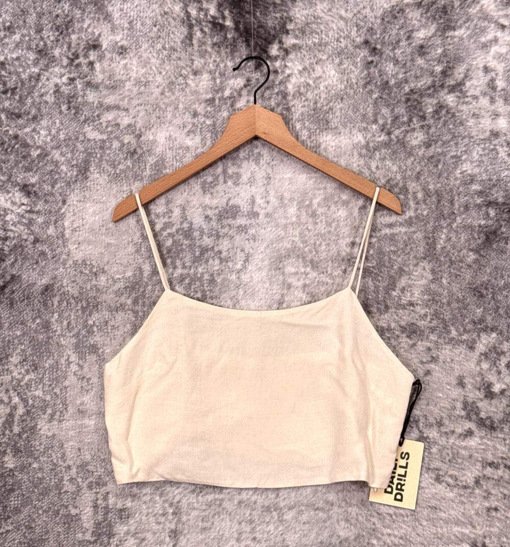 New Daily Drills Linen Tie Tank Top Medium / Large Womens Ivory Ecru